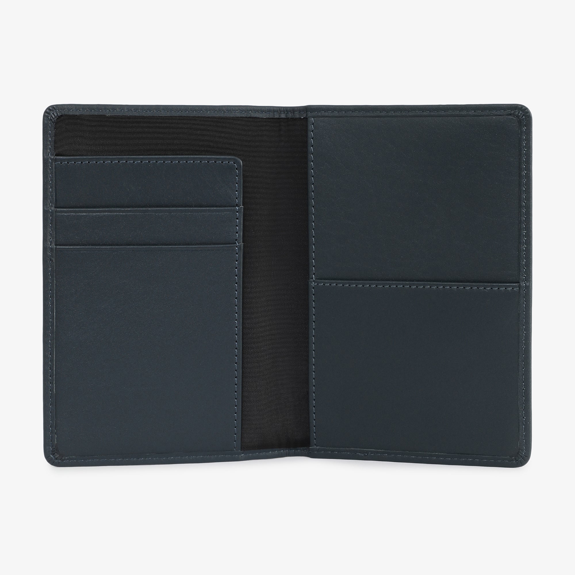 leather passport case inside pocket view of navy blue variant