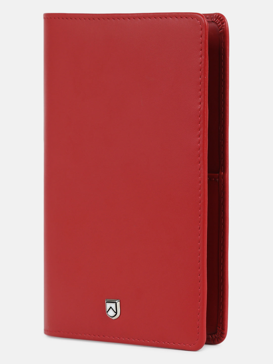 Leather passport case in ruby red side view