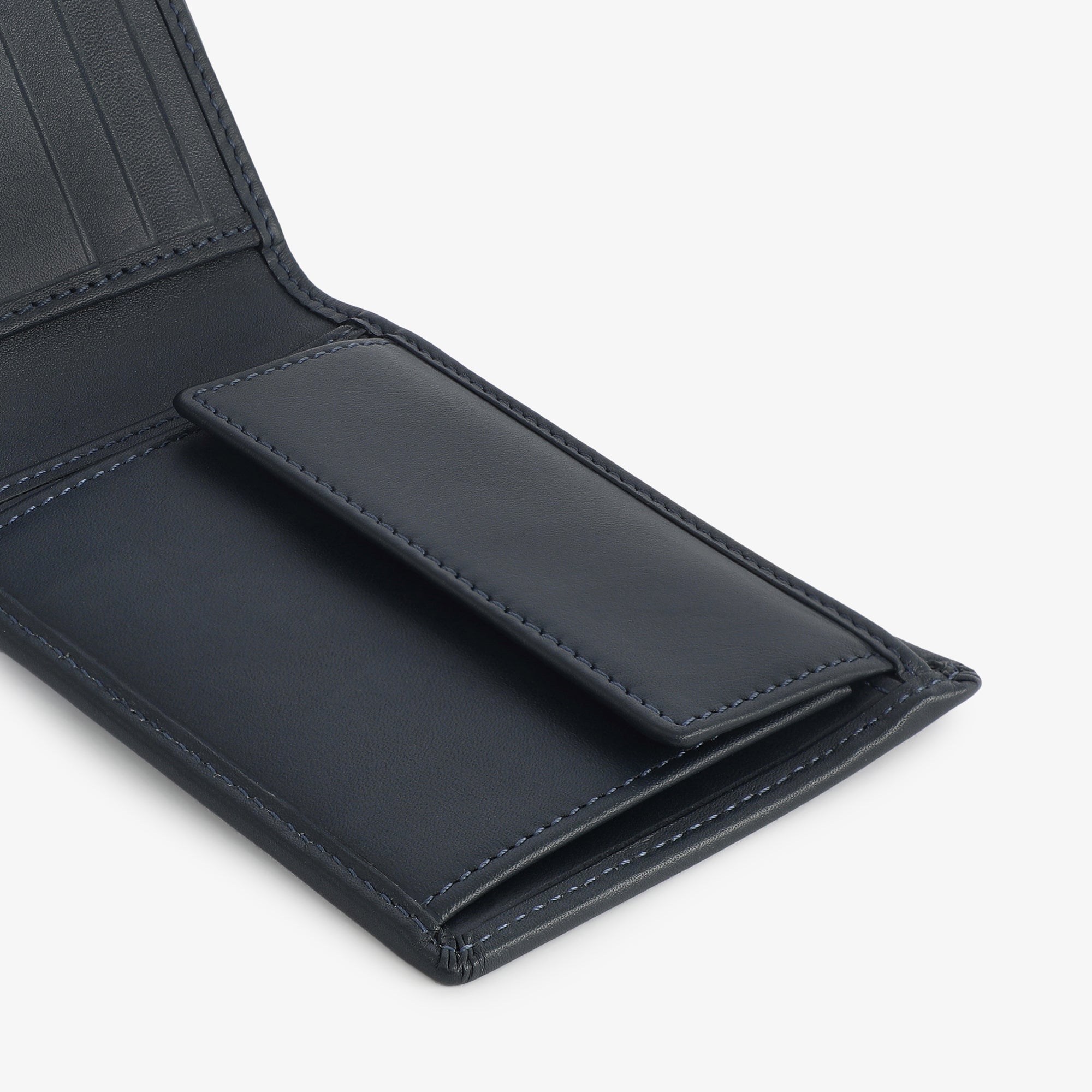 navy blue bifold leather wallet
