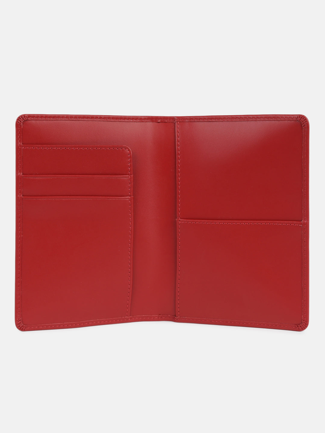 leather passport case inside pocket view of variant ruby red